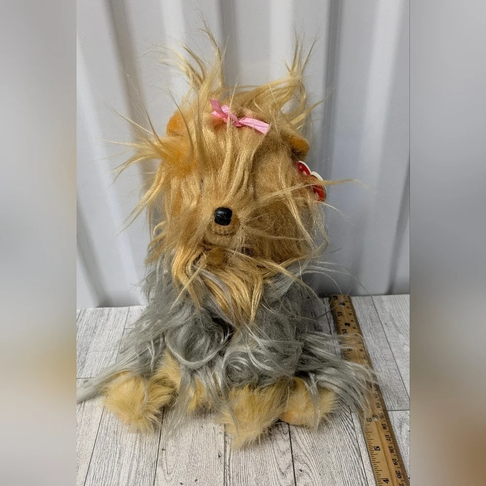 Ty Mitsy Stuffed Animal with Pink Bow - Gray and Tan